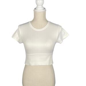 Offline by Aerie Top Women’s XS White SS Athletic Cropped Crew Neck Activewear